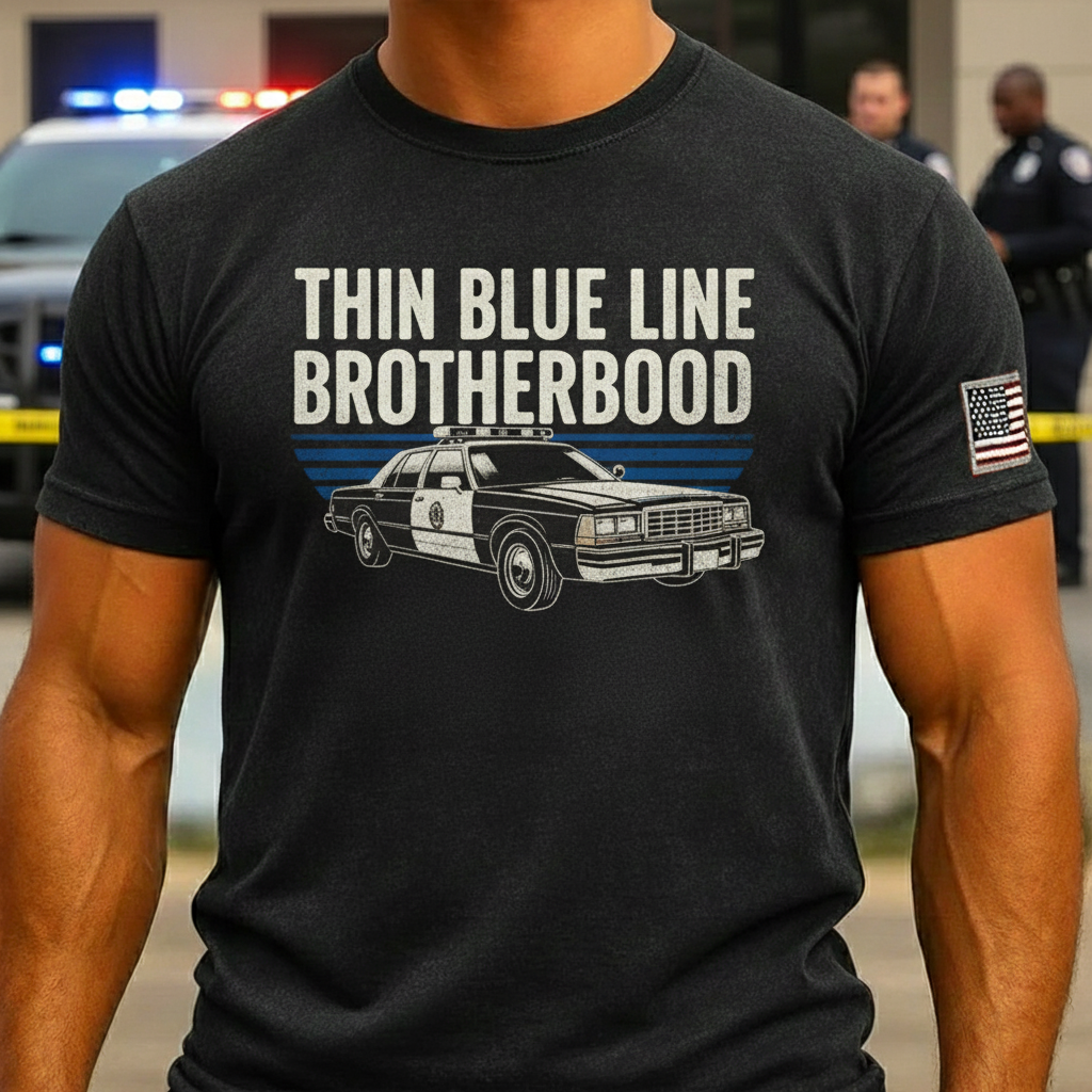 "Thin Blue Line" themed black T-shirt