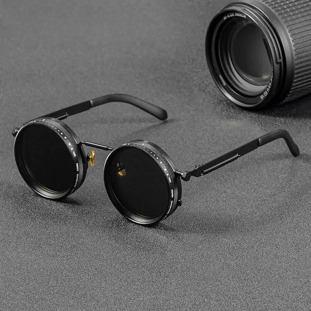 Polarized Round Sunglasses ND9 Adjustable Dimming Men Women Retro Punk Men's Fishing Eyeglasses Outdoor Shades UV400
