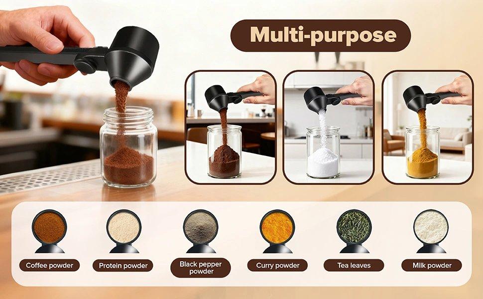 Scoop Funnel Coffee Dosing Spoon-Precise 2Tbsp PCTG BPA-Free,51mm Tamper Kit,Fits Keurig K-Cup & Powder Formula Dispenser (Upgraded Combo Transparent,2Models AB)