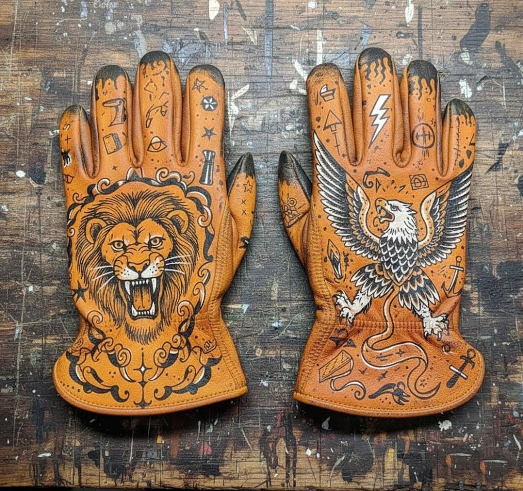 Vintage Style Pattern Motorcycle Riding Gloves