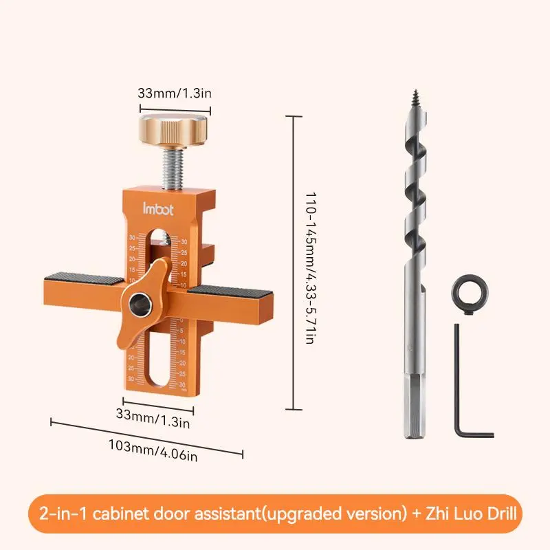 IMBOT Cabinet Door Installation Fixture 2-in-1 Aluminum Alloy The Carpenter's Tool For Fixing Cabinet Doors With A Drill Bit For Quick Suitable For Various Cabinet Doors Such As Wardrobes And Kitchen CabinetsPositioning And Drilling