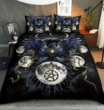 Retro Harley-Davidson style pattern 3-Piece Quilted Bedding Set