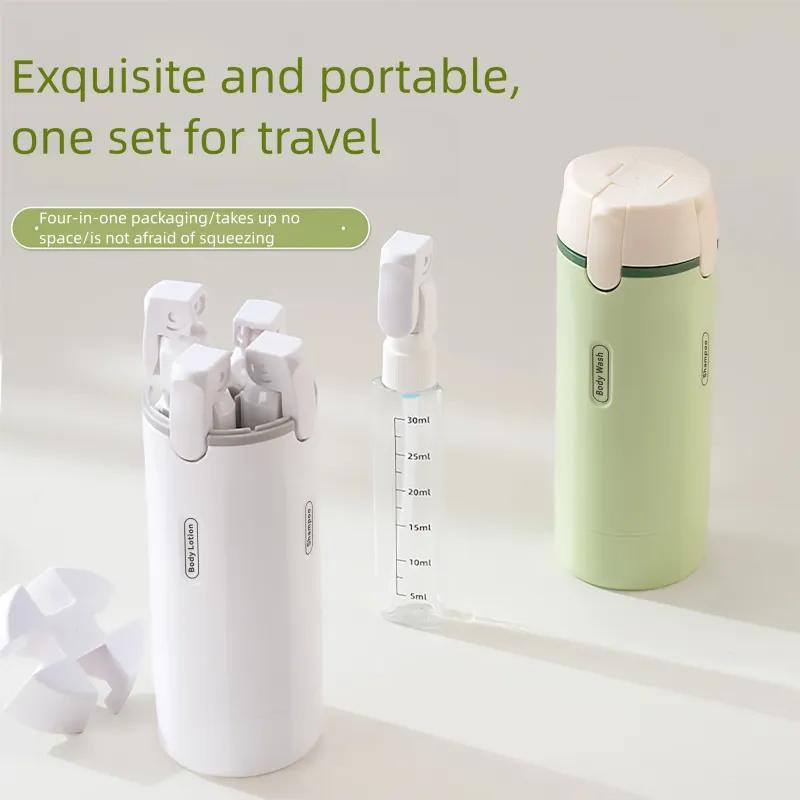4-in-1 Portable Cosmetic Shampoo Dispenser Storage Bottle Plastic Travel Friendly Compact Design for Easy Carrying