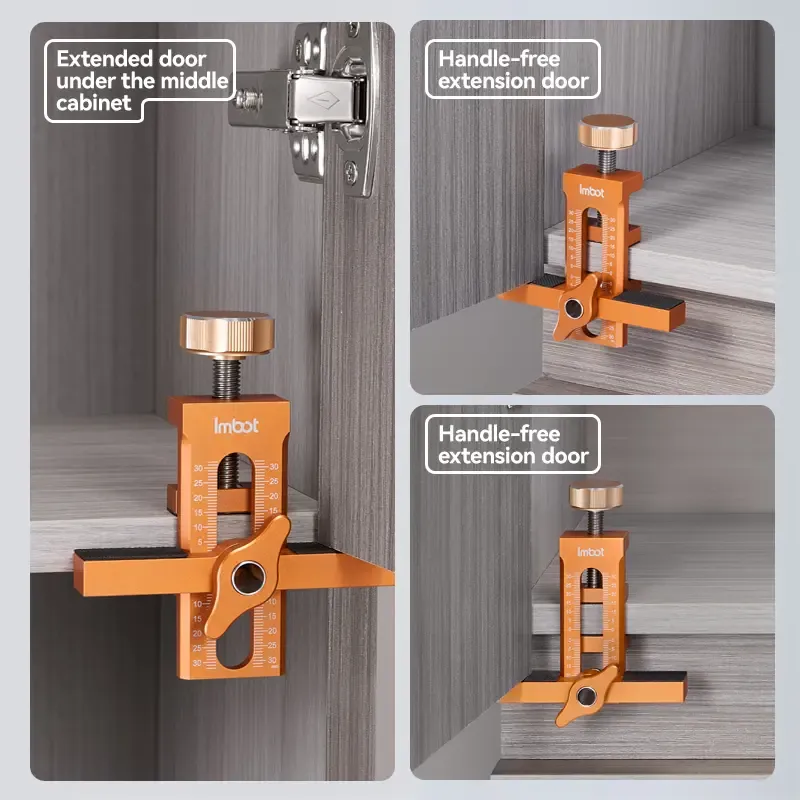 IMBOT Cabinet Door Installation Fixture 2-in-1 Aluminum Alloy The Carpenter's Tool For Fixing Cabinet Doors With A Drill Bit For Quick Suitable For Various Cabinet Doors Such As Wardrobes And Kitchen CabinetsPositioning And Drilling