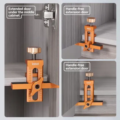 IMBOT Cabinet Door Installation Fixture 2-in-1 Aluminum Alloy The Carpenter's Tool For Fixing Cabinet Doors With A Drill Bit For Quick Suitable For Various Cabinet Doors Such As Wardrobes And Kitchen CabinetsPositioning And Drilling