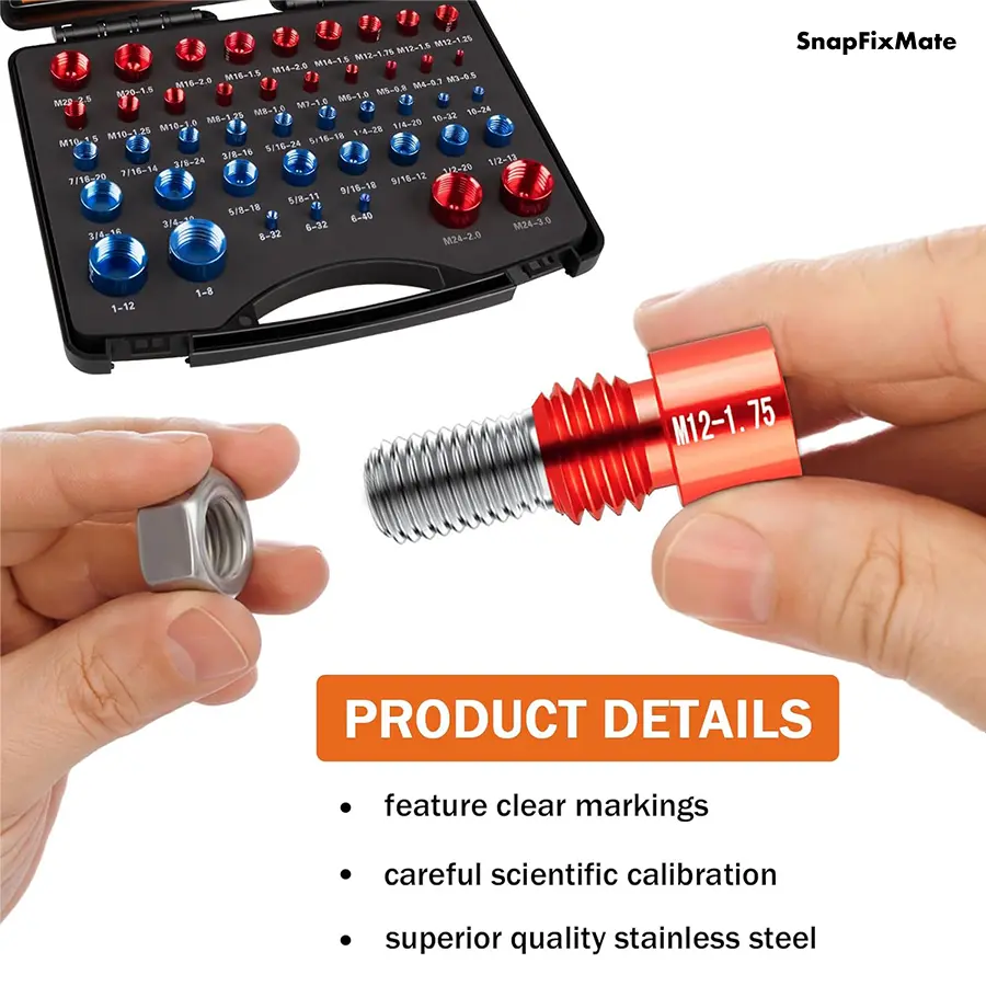 Snapfixmate 44PCS Nut and Bolt Thread Checker - Comprehensive Bolt Size and Thread Gauge Tool, Inch & Metric Sizes, with Handy Tool Box, Excellent for Home Garages and Car Repairs