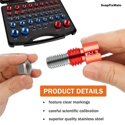 Snapfixmate 44PCS Nut and Bolt Thread Checker - Comprehensive Bolt Size and Thread Gauge Tool, Inch & Metric Sizes, with Handy Tool Box, Excellent for Home Garages and Car Repairs