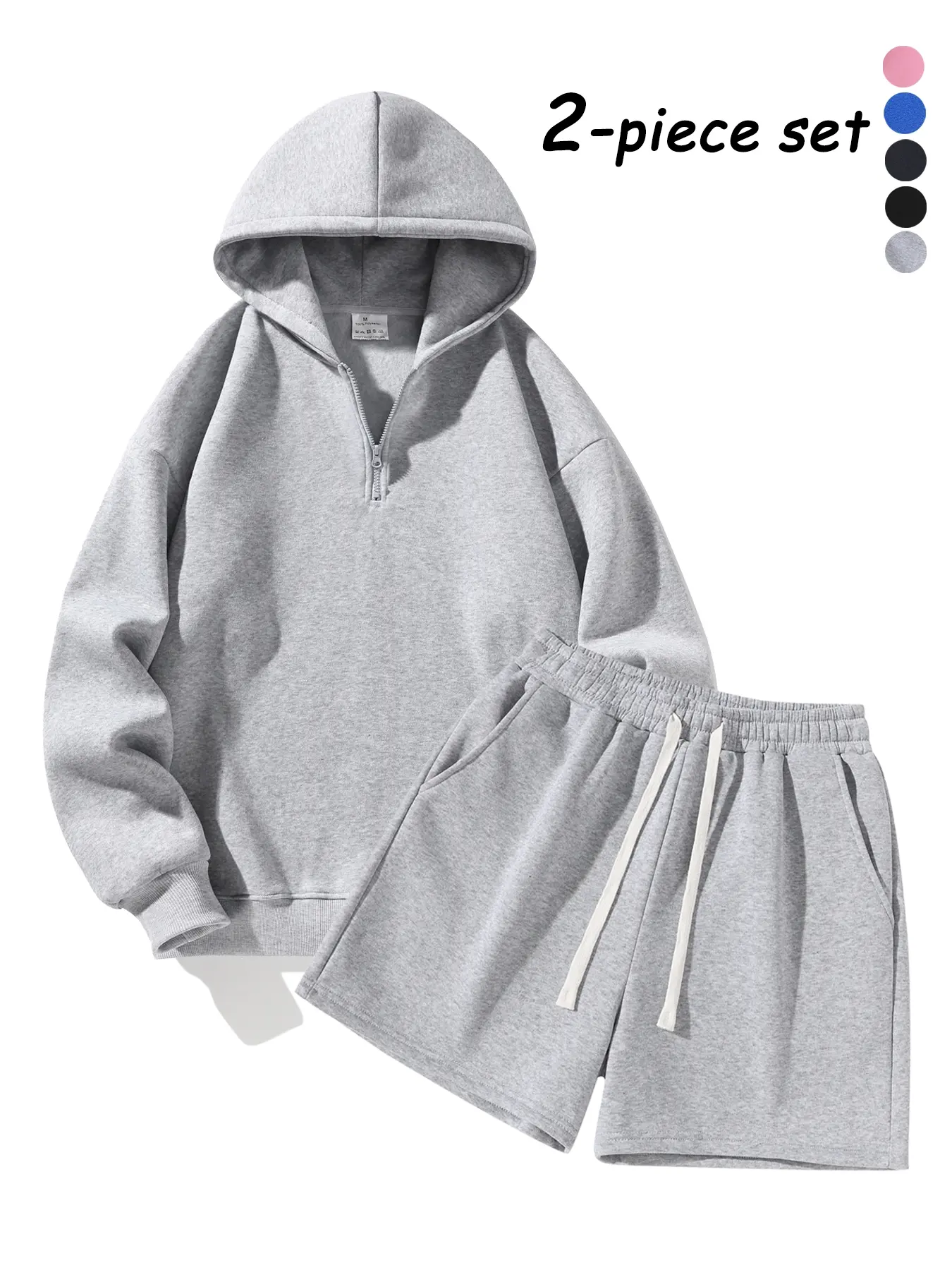 Men's Half-Zip Hoodie with Shorts Two-Piece Set, Basic Style Comfortable and Warm Sports Jogging Set, Suitable for Daily Wear, Outdoor Activities, Running and Workouts – Available for Men and Women.