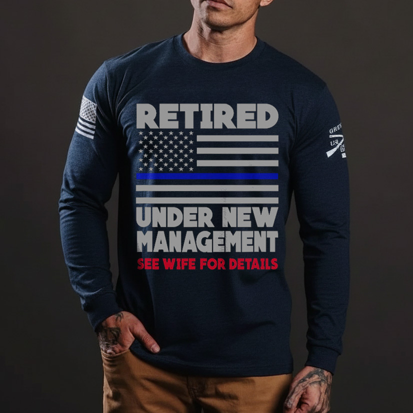 Retired Under New Management Retirement Thin Blue Line Shirt Police