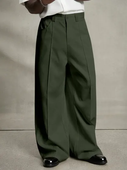 Wide Leg Dress Pants Elegant Baggy Trousers with Pockets