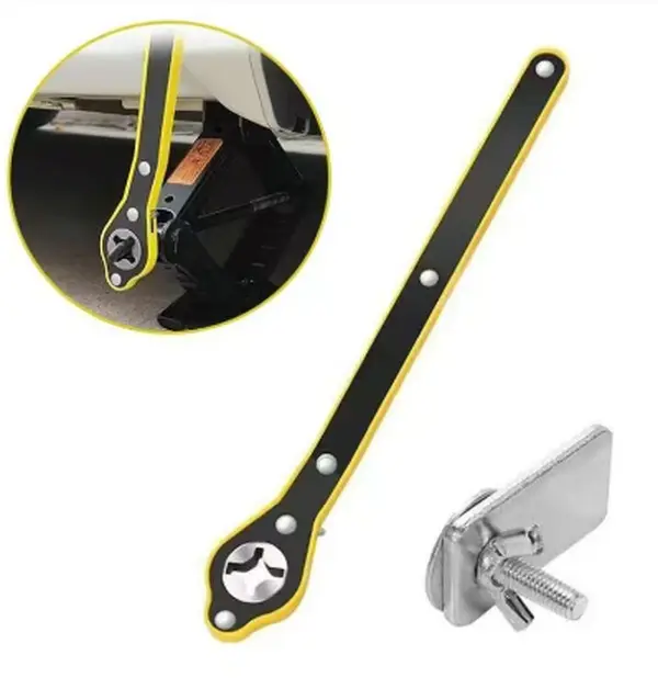 Upgrade your emergency kit with the High-Torque Jack Ratchet Wrench. Lift your vehicle in half the time with 80% less effort.