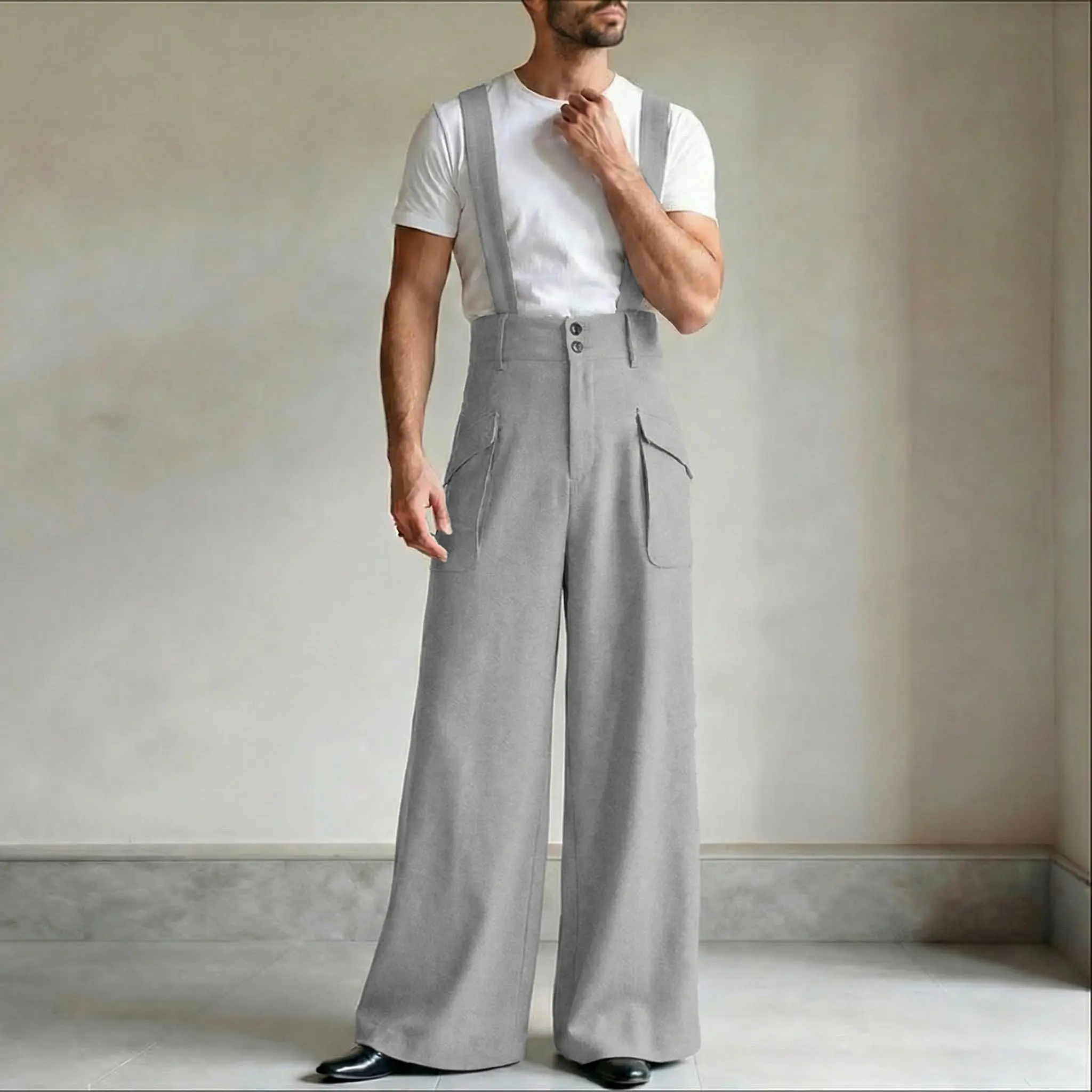 Incerun "Avant-Garde" High-Waisted Suspender Overalls: Modern Palazzo Silhouette & Architectural Tailoring for Statement Events 🏛️
