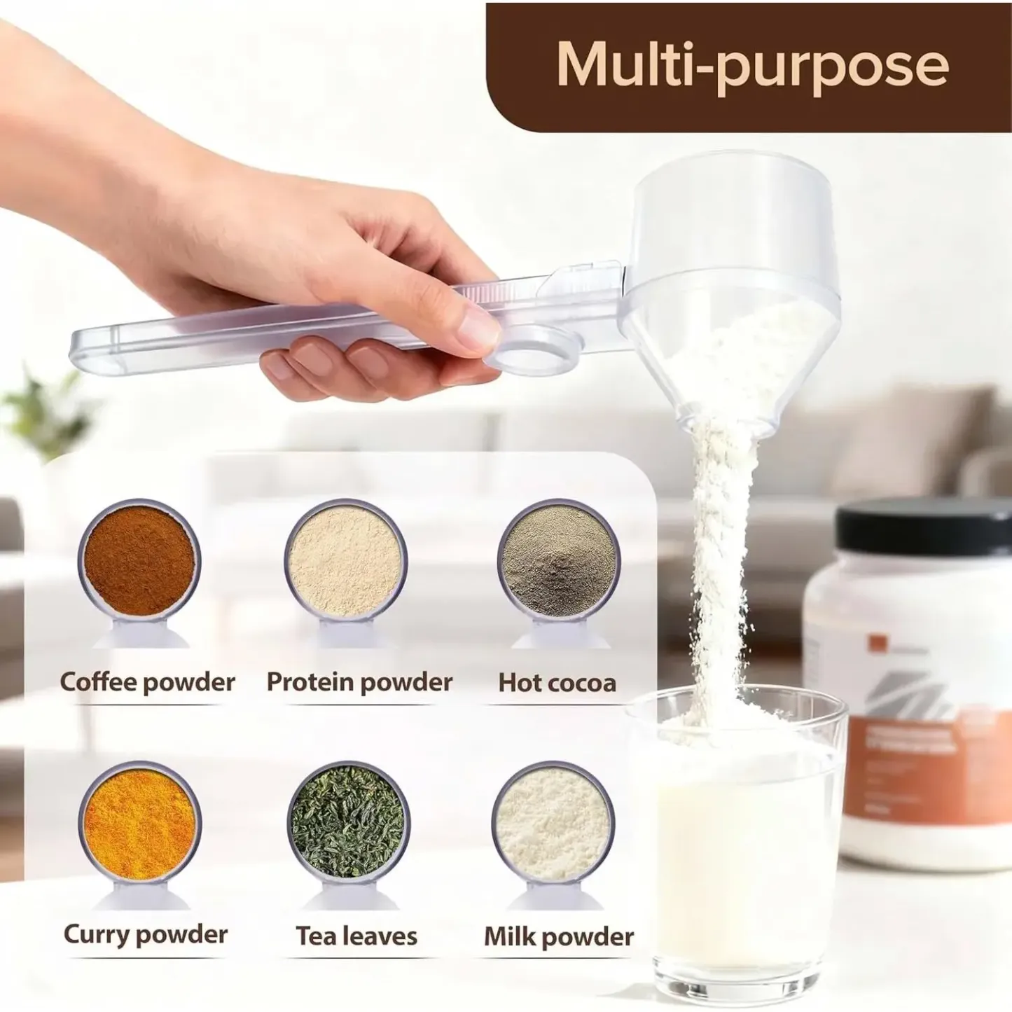 Scoop Funnel Coffee Dosing Spoon-Precise 2Tbsp PCTG BPA-Free,51mm Tamper Kit,Fits Keurig K-Cup & Powder Formula Dispenser (Upgraded Combo Transparent,2Models AB)