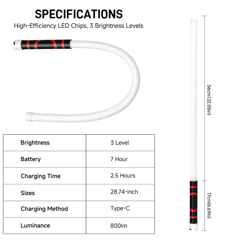 Bendable LED Flashlight Stick - 31" Flexible Design, 7-Hour Long Battery Life, High Lumens for Off-Road, Garage Mechanics, and Hard-to-Reach Areas Like Engine Bays