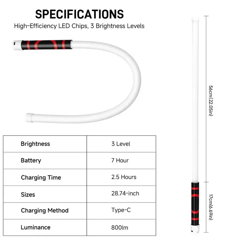 Bendable LED Flashlight Stick - 31" Flexible Design, 7-Hour Long Battery Life, High Lumens for Off-Road, Garage Mechanics, and Hard-to-Reach Areas Like Engine Bays