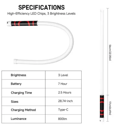 Bendable LED Flashlight Stick - 31" Flexible Design, 7-Hour Long Battery Life, High Lumens for Off-Road, Garage Mechanics, and Hard-to-Reach Areas Like Engine Bays