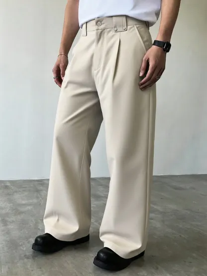 Men's Business Button Fly Elastic Waist Pants, Woven Fabric, All-Season Wear, Casual Fitted Pants with Pockets, Casual Fit Bottoms