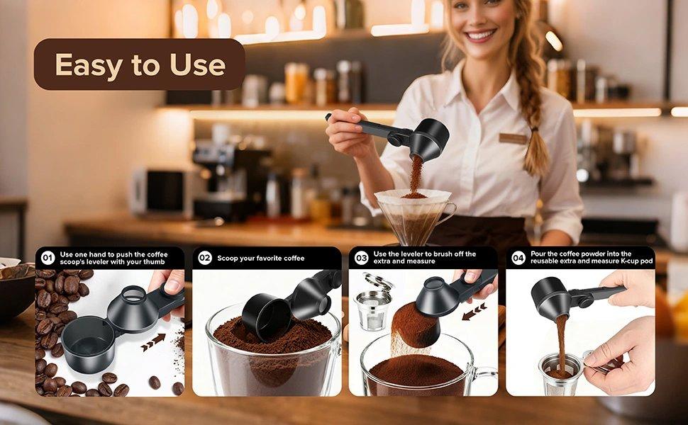 Scoop Funnel Coffee Dosing Spoon-Precise 2Tbsp PCTG BPA-Free,51mm Tamper Kit,Fits Keurig K-Cup & Powder Formula Dispenser (Upgraded Combo Transparent,2Models AB)