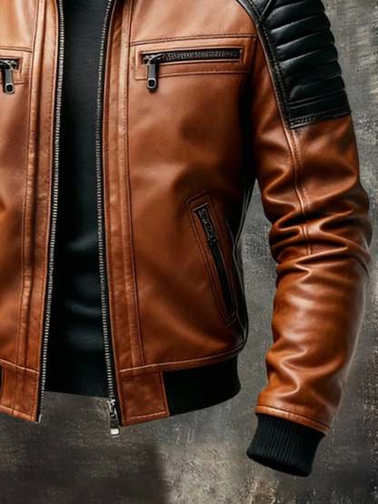 Men'S Vintage Motorcycle Leather Outdoor Jacket Coat