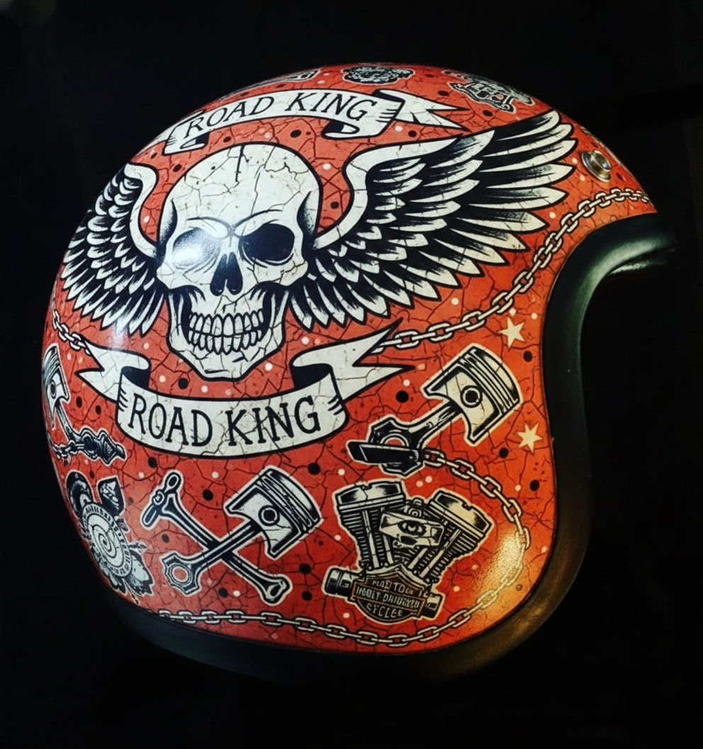 Vintage Rock Culture Distressed Graphics Open Face Motorcycle Helmet