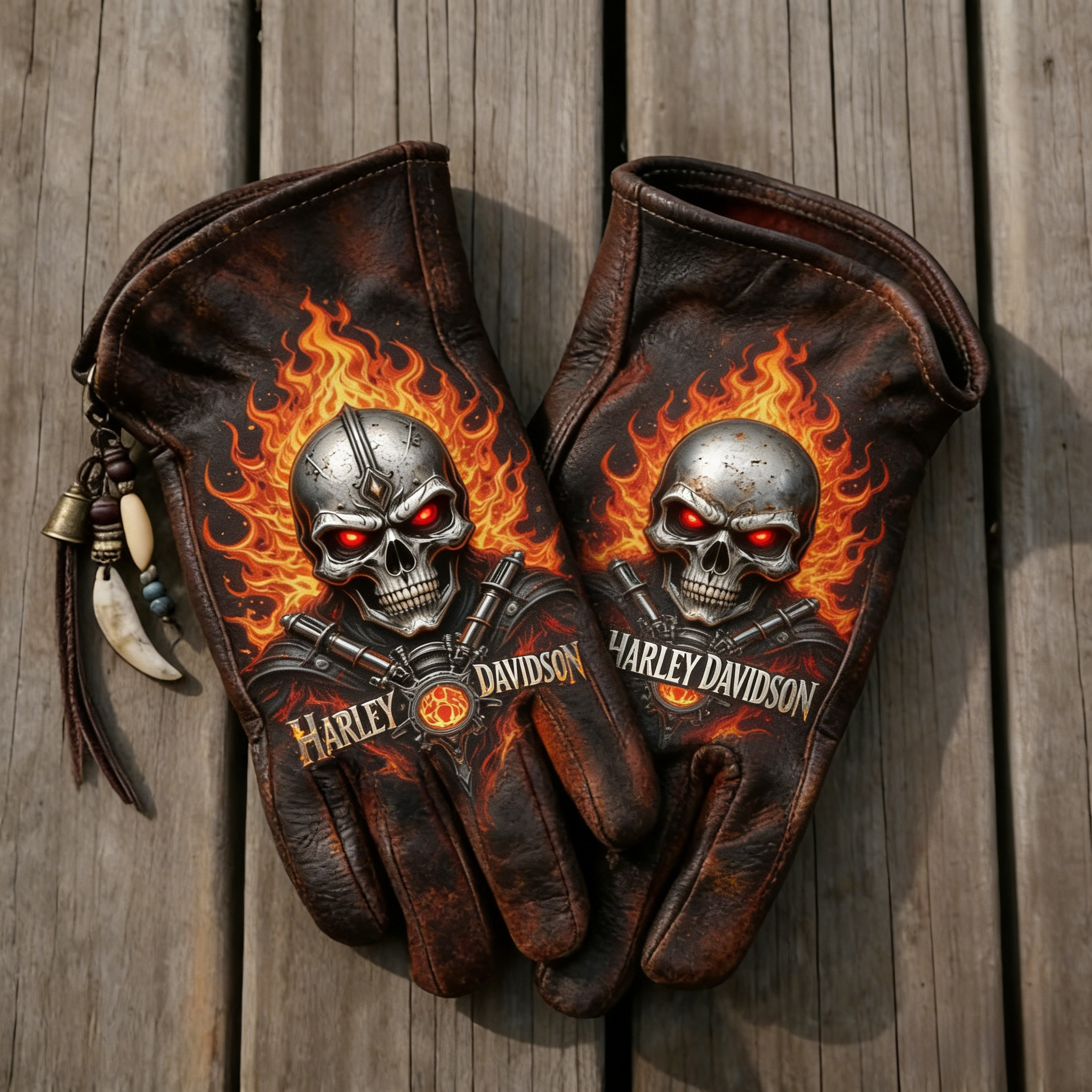 Vintage Style Pattern Motorcycle Riding Gloves