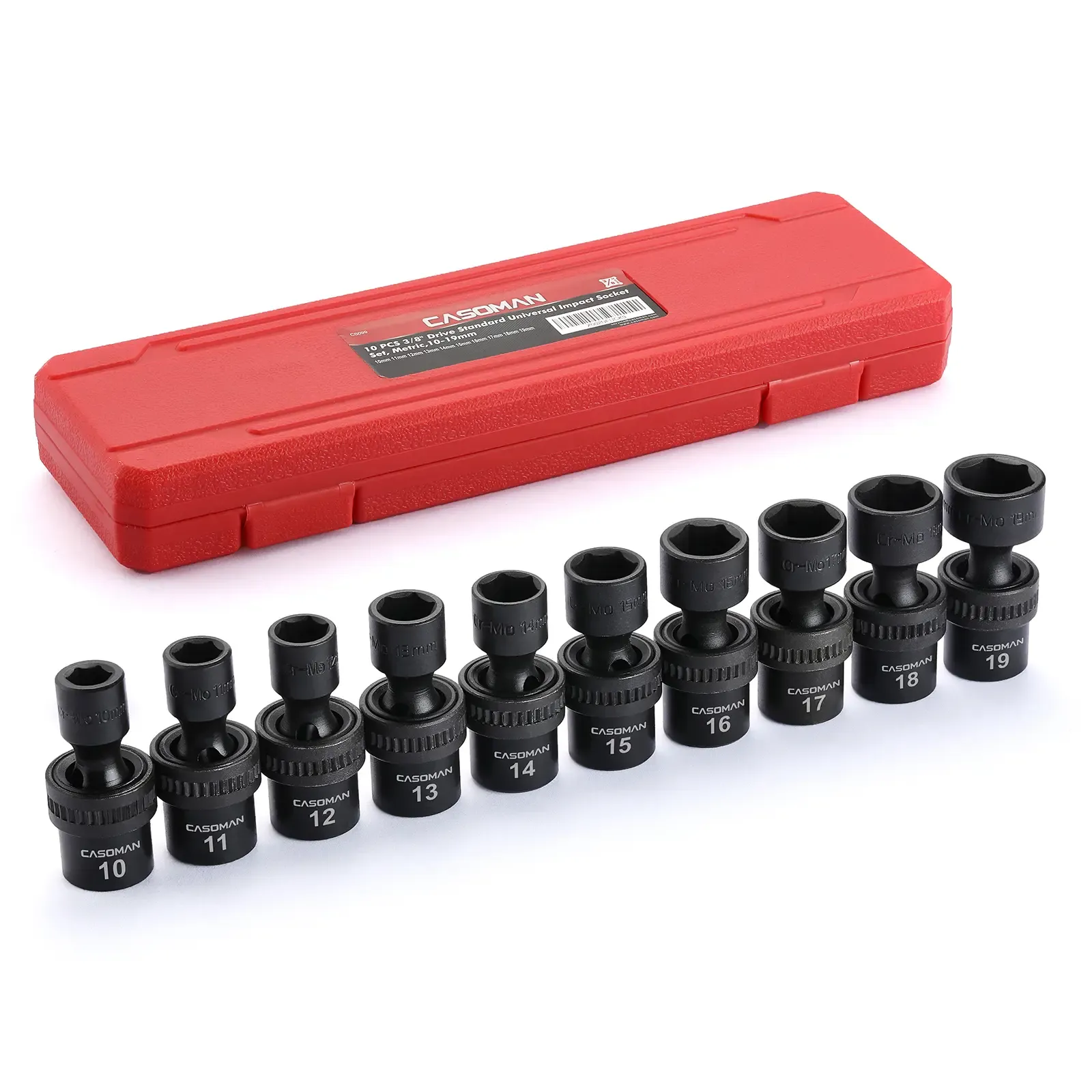 Master Swivel Impact Socket Kit: 10-Piece 3/8" Drive Set - Reach Tight Spaces with High-Torque Cr-Mo Durability - Metric 10-19mm