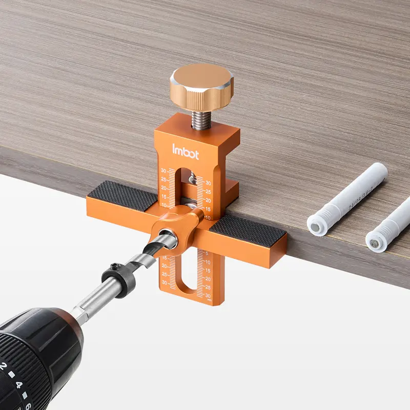 IMBOT Cabinet Door Installation Fixture 2-in-1 Aluminum Alloy The Carpenter's Tool For Fixing Cabinet Doors With A Drill Bit For Quick Suitable For Various Cabinet Doors Such As Wardrobes And Kitchen CabinetsPositioning And Drilling