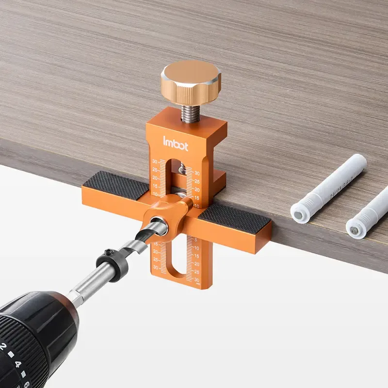 IMBOT Cabinet Door Installation Fixture 2-in-1 Aluminum Alloy The Carpenter's Tool For Fixing Cabinet Doors With A Drill Bit For Quick Suitable For Various Cabinet Doors Such As Wardrobes And Kitchen CabinetsPositioning And Drilling