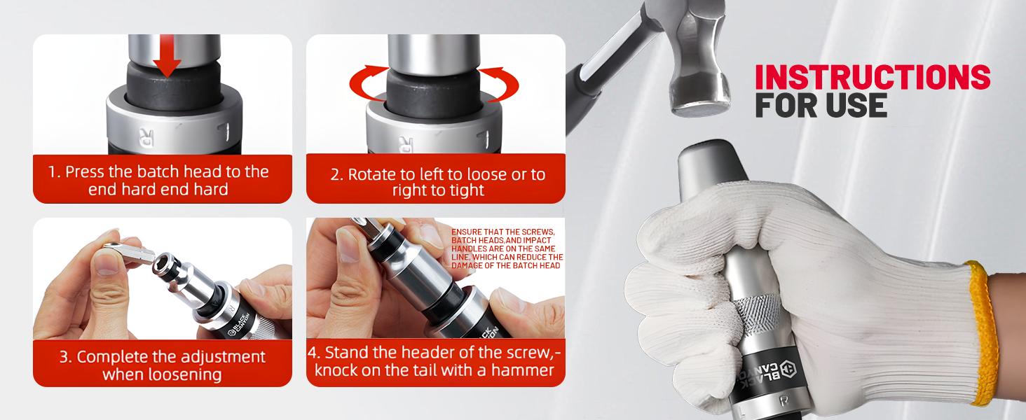 BLACK CANYON 1/2" S2 Hand Impact Screwdriver, 12-Pieces Tip Styles Slotted, Phillips, Hex, Manual Reversible Impact Driver, Disengage Rusted Fasteners or Frozen Bolts, Ideal Hand Tool for Men, Dad