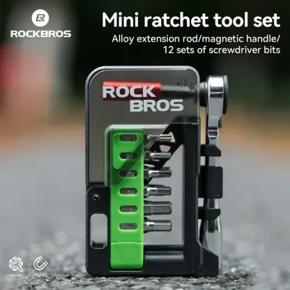ROCKBROS Mini Ratchet Tool Set with Alloy Extension Rod Magnetic Handle & 12 Sets of Screwdriver Bits for Bicycle Repair
