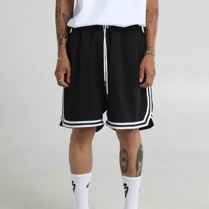 SHAKA WEAR Retro Basketball Shorts - Black & White Tonal Ribbing, 3 Pockets, Wide Leg Opening, True to Size Fit