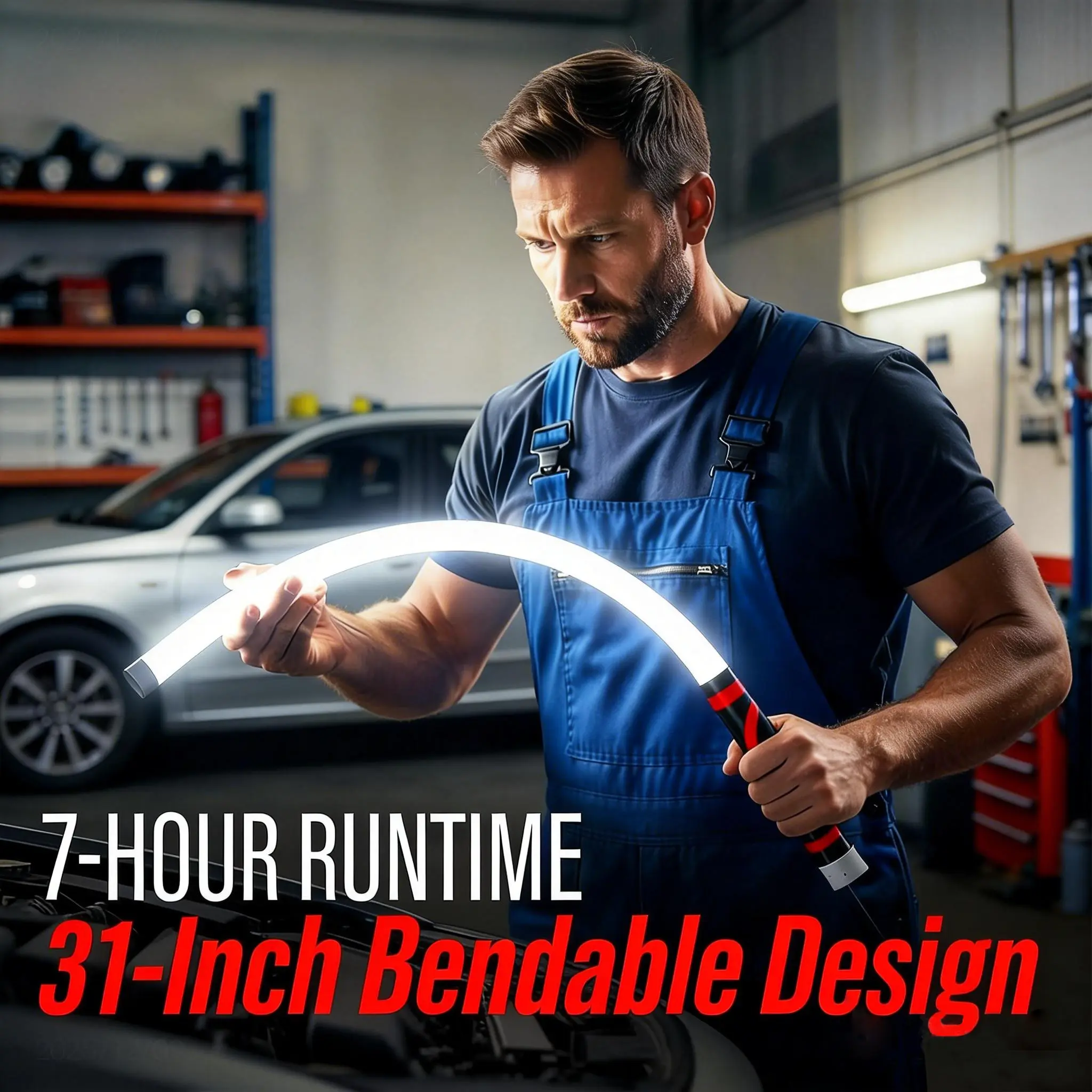 Bendable LED Flashlight Stick - 31" Flexible Design, 7-Hour Long Battery Life, High Lumens for Off-Road, Garage Mechanics, and Hard-to-Reach Areas Like Engine Bays