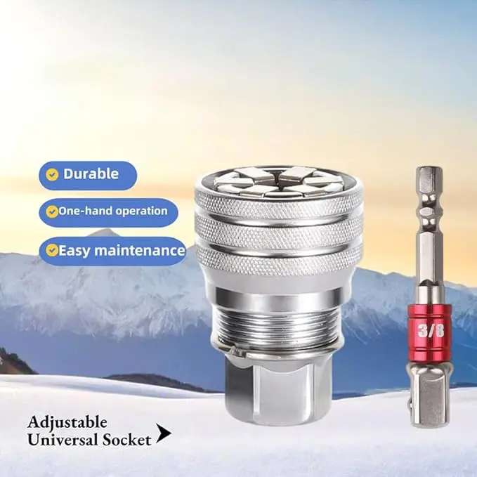 Universal Socket Professional Tool – Fits 3/8" Ratchets & Power Drills | Self-Adjusting (7mm-19mm) | The Ultimate Toolbox Slimmer for Mechanics & DIY