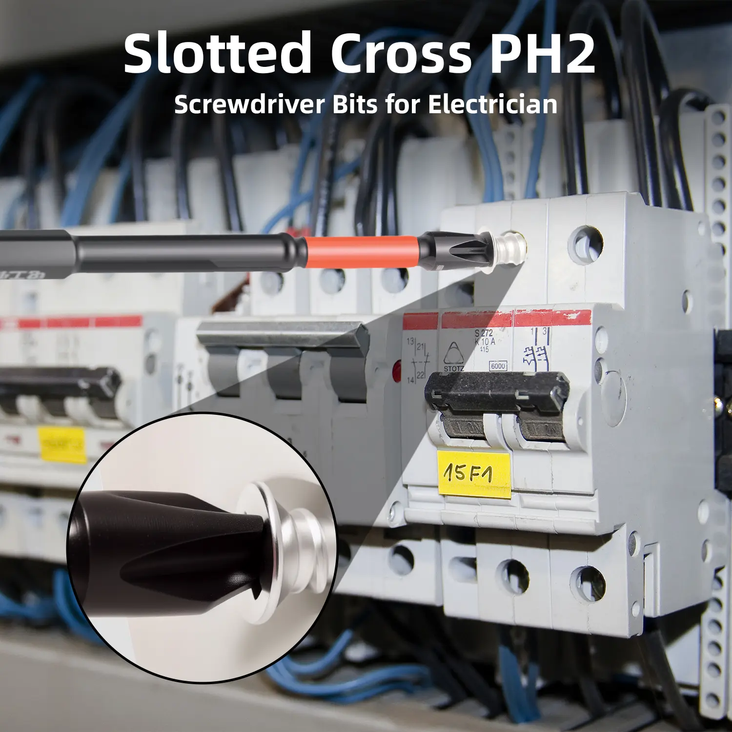 SnapFixMate FPH2 Impact Screwdriver Bit Set for Electricians, S2 Steel 65mm & 110mm, 1/4 Inch Hex Shank Magnetic Cross Slot Screw Driver Drill Bits Used on Circuit Breakers