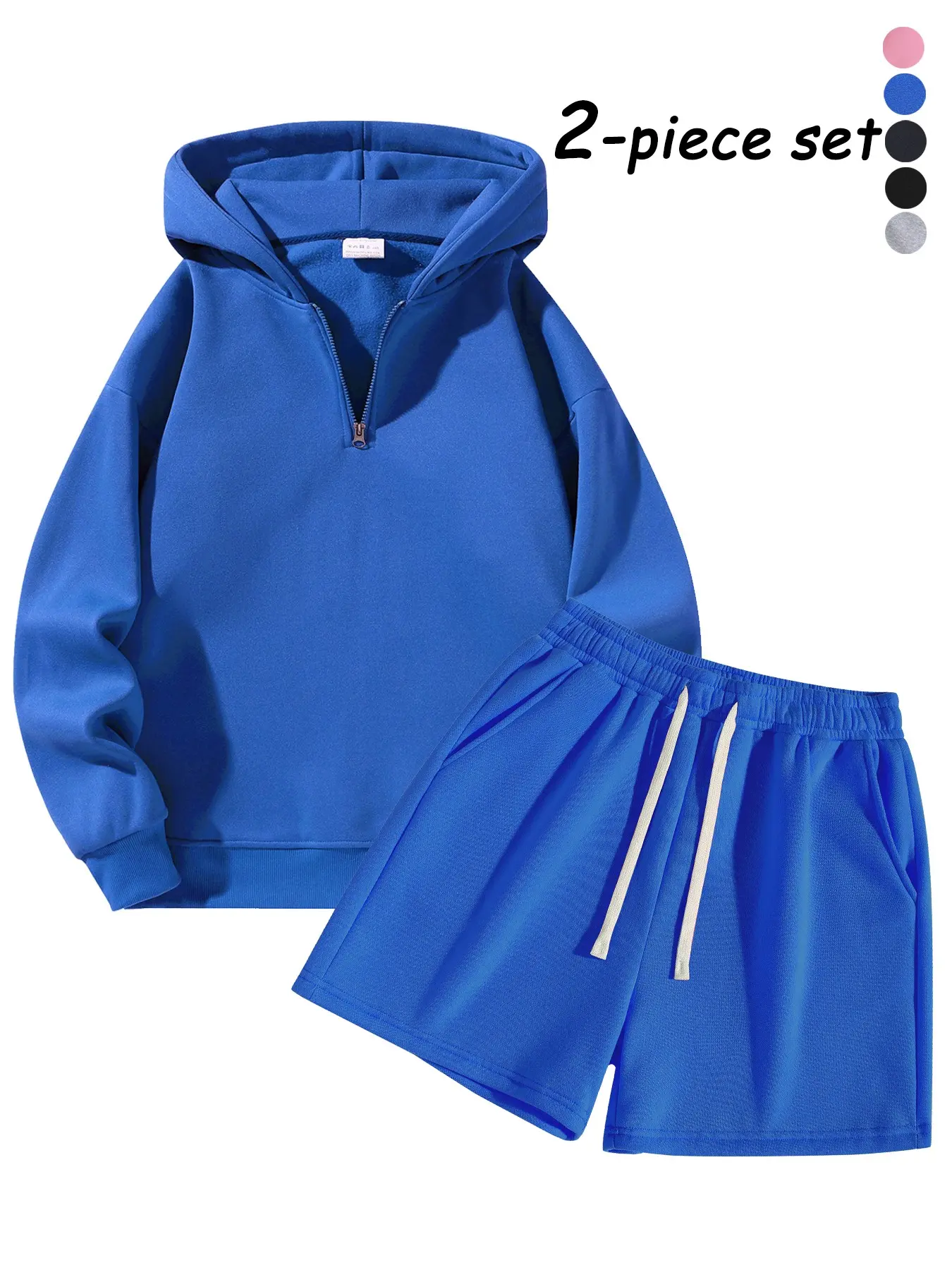 Men's Half-Zip Hoodie with Shorts Two-Piece Set, Basic Style Comfortable and Warm Sports Jogging Set, Suitable for Daily Wear, Outdoor Activities, Running and Workouts – Available for Men and Women.