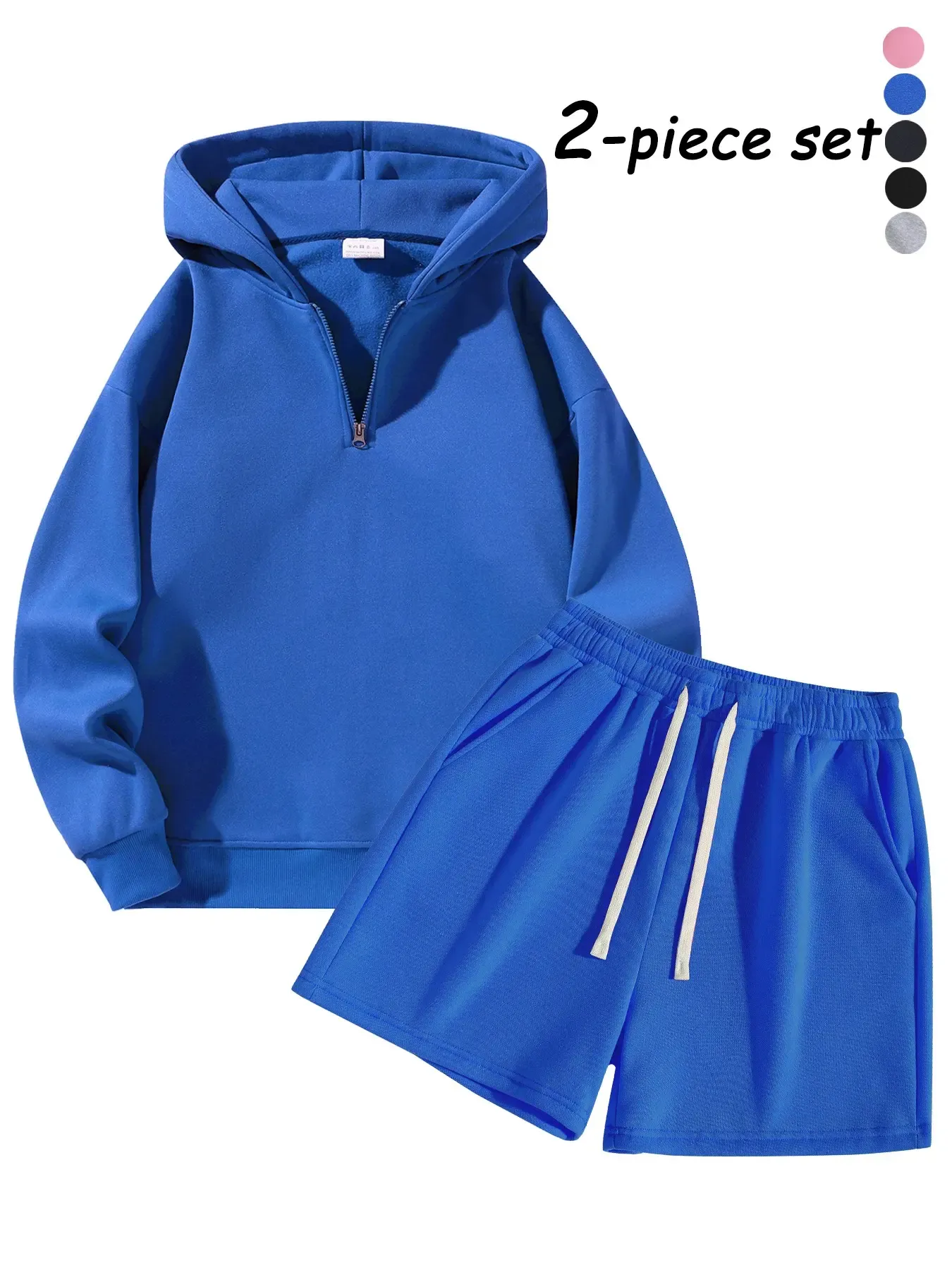 Men's Half-Zip Hoodie with Shorts Two-Piece Set, Basic Style Comfortable and Warm Sports Jogging Set, Suitable for Daily Wear, Outdoor Activities, Running and Workouts – Available for Men and Women.