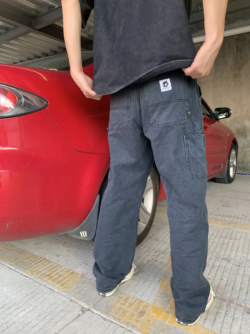 forfooo baggy jeans for men Best Jeans   Men's Relaxed Wide-Leg Jeans Low-Rise Casual Style Workwear-Inspired Knees Streetwear Aesthetic Y2K Straight-Leg Washed Distressed Vintage Black Denim Plain Relaxed Pants Men's Workwear Pants