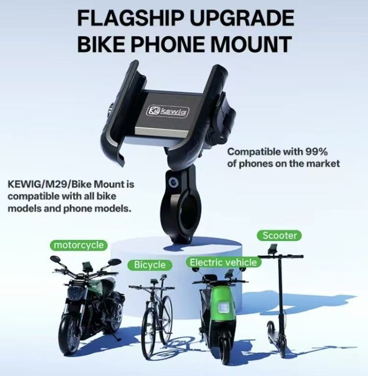 KEWIG M29  Bike Phone Mount, Aluminum Anti-Theft Handlebar Cell Phone Holder, 360° Rotation, One-Hand Quick Lock/Release for 5.2-7.2" iPhone & Android, Fits Bicycle, Scooter.phone holder for car car phone mount Motorcycle Accessories Motorcycle Stand