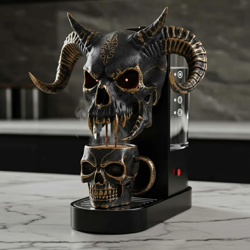 Dark Aesthetic Demon Coffee Maker for Expressive Living Spaces