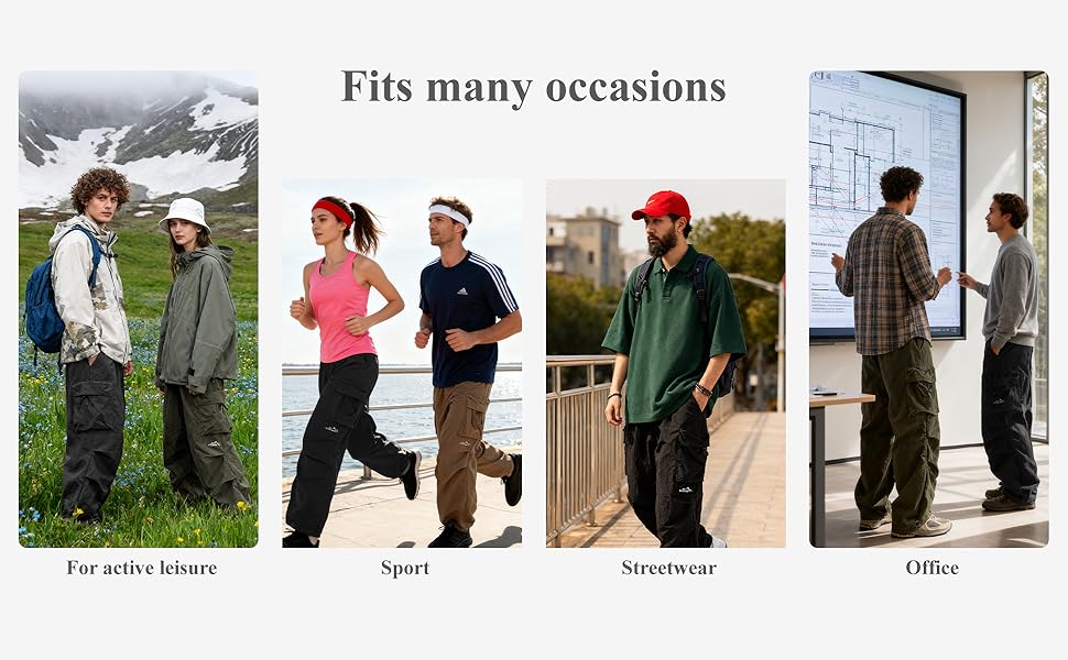 Men's Stylish Baggy Cargo Trousers, Menswear Clothes, Hip-Hop Parachute-Style Loose Fit, Lightweight Water-Resistant with Pockets