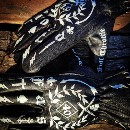 Gothic tattoo art printed black premium leather motorcycle riding gloves