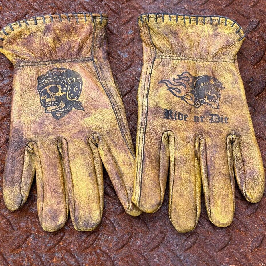 Vintage Style Pattern Motorcycle Riding Gloves