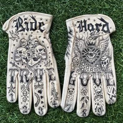 Print Vintage Leather Work Gloves