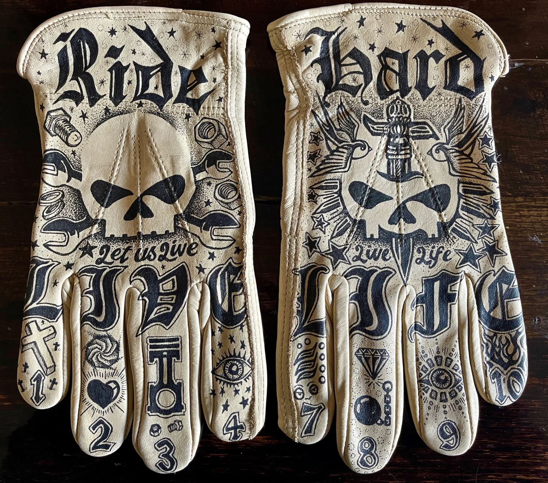 Print Vintage Leather Work Gloves