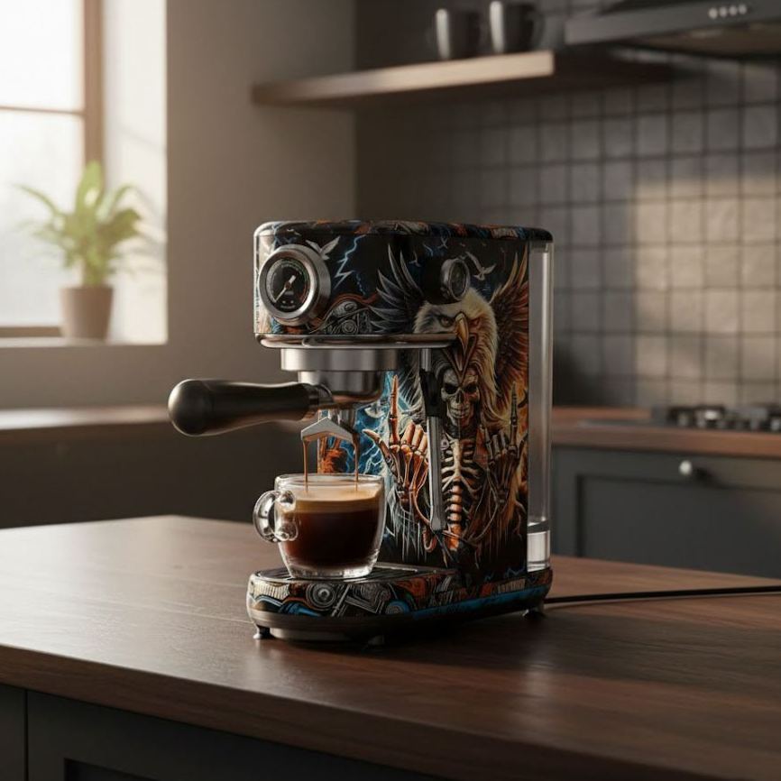Gothic Skull Pattern Espresso Machine