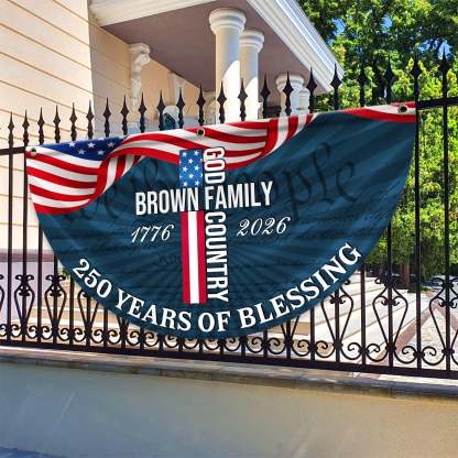 Custom Family Name Patriotic American Flag, 250 Years of Blessing God Fan Flag