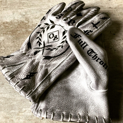 Tattoo inspired white distressed leather graphic printed motorcycle gloves
