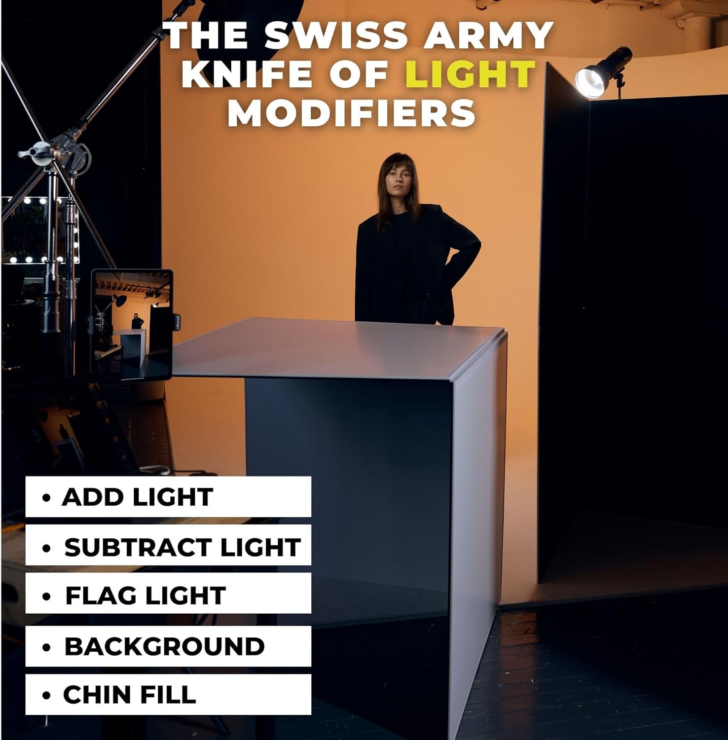 Riflettore fotografico pieghevole V-Flat 2.0 (design migliorato) - Riflettore fotografico portatile 10 in 1, diffusore multiuso - Con custodia per il trasporto