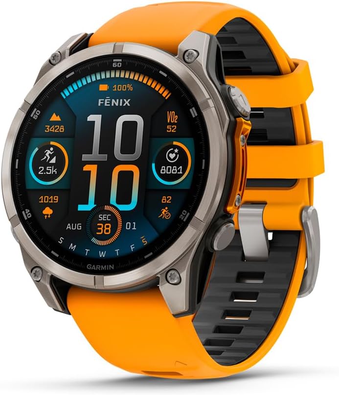 Garmin fēnix® 8, Premium Sapphire Solar-Powered GPS Multisport Smartwatch, Długotrwała bateria, Polecany do uprawiania sportu, Wbudowana latarka LED