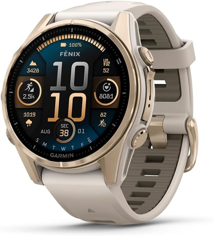 Garmin fēnix® 8, Premium Sapphire Solar-Powered GPS Multisport Smartwatch, Długotrwała bateria, Polecany do uprawiania sportu, Wbudowana latarka LED